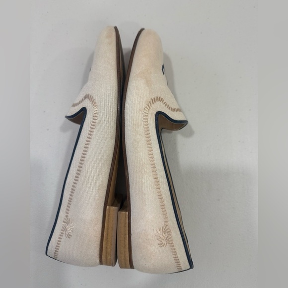 Jon Josef Linen Leather Gatsby anchor Embroidered Flats Loafers Shoes 10 - Picture 5 of 6